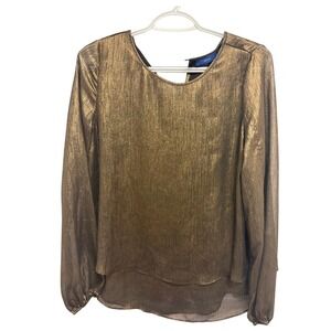 Apt 9 Womens Metallic Gold Long Sleeve Scoop‎ Neck High Low Blouse Size S